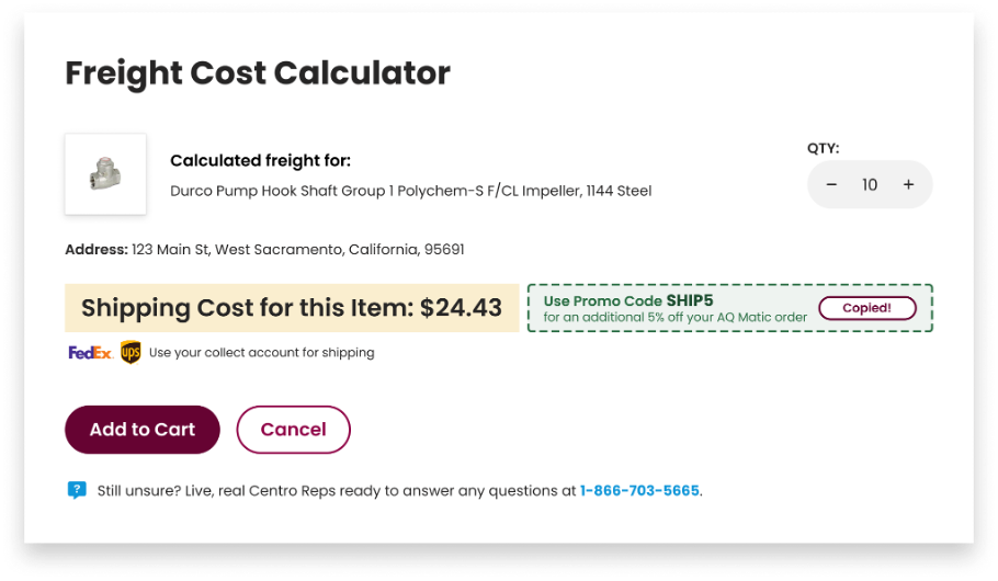 Centro freight cost calculator for ecommerce