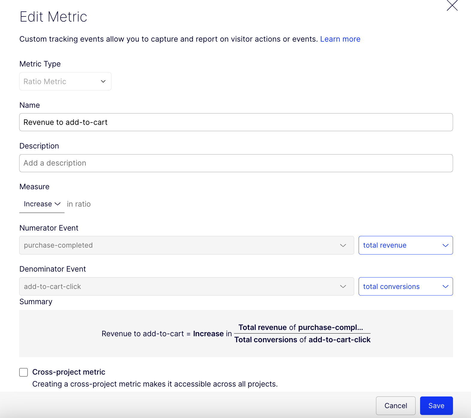 Ratio metric edit creation