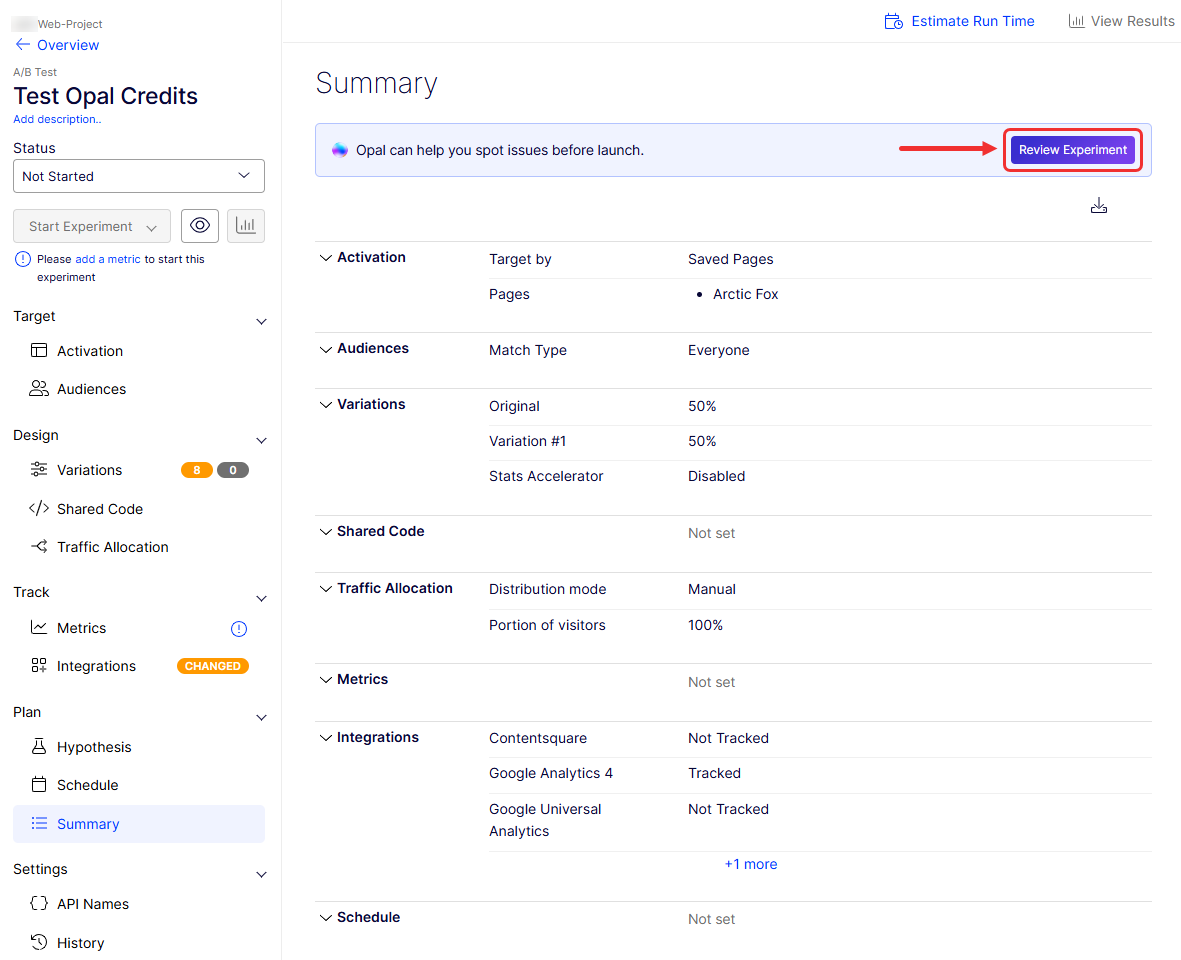 Have Opal review any A/B test